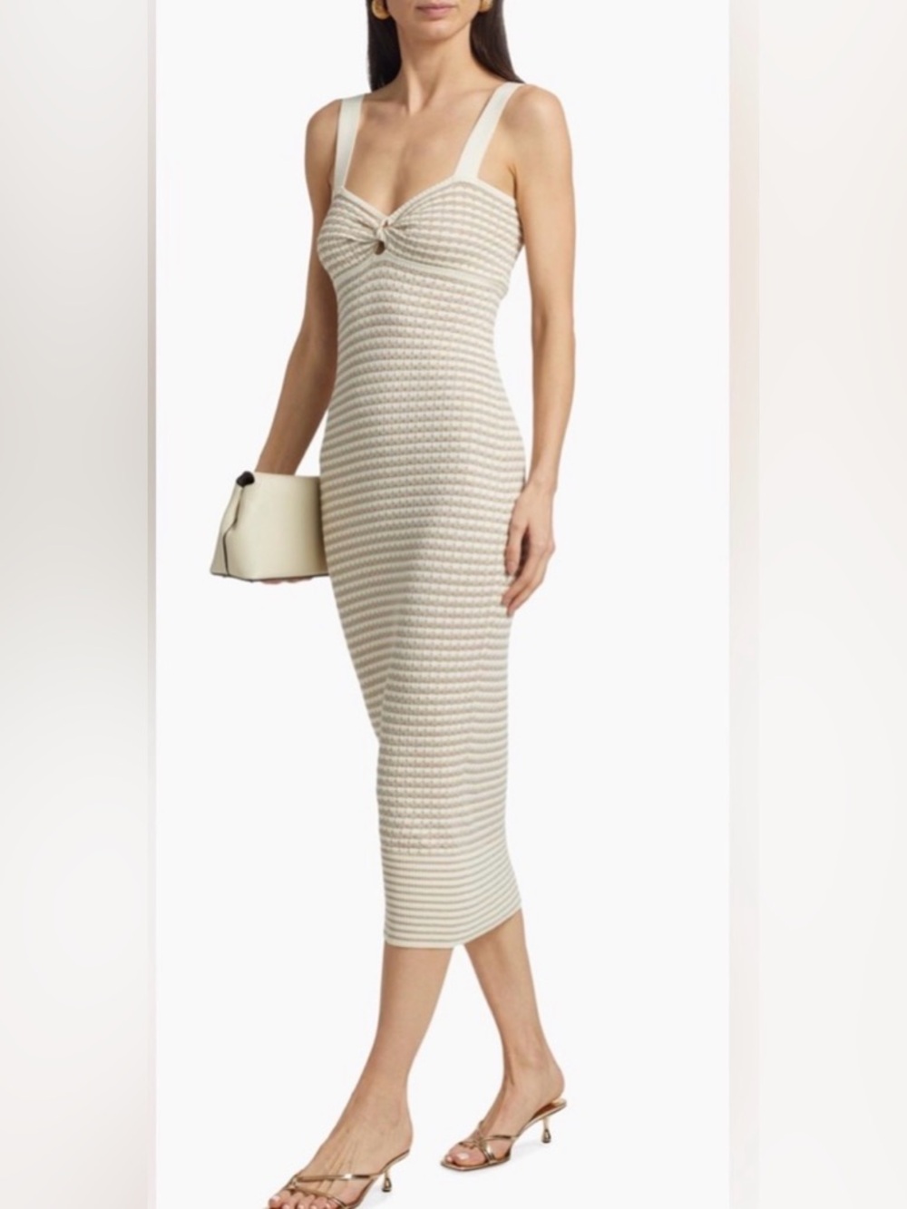Ramy Brook Jessa Knit Midi Dress‎ Metallic Stripe Bodycon Wedding Guest NWOT
